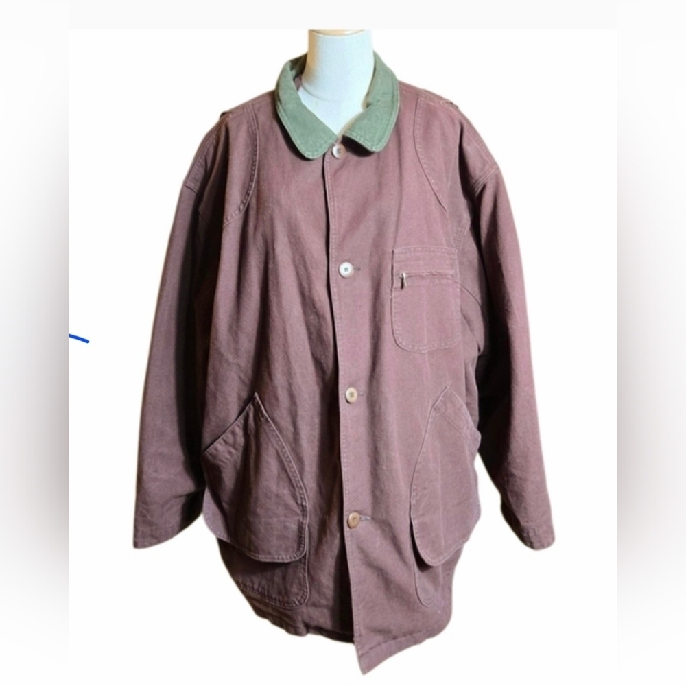 L.L. Bean Brown Chore Barn Jacket with Green Corduroy Collar